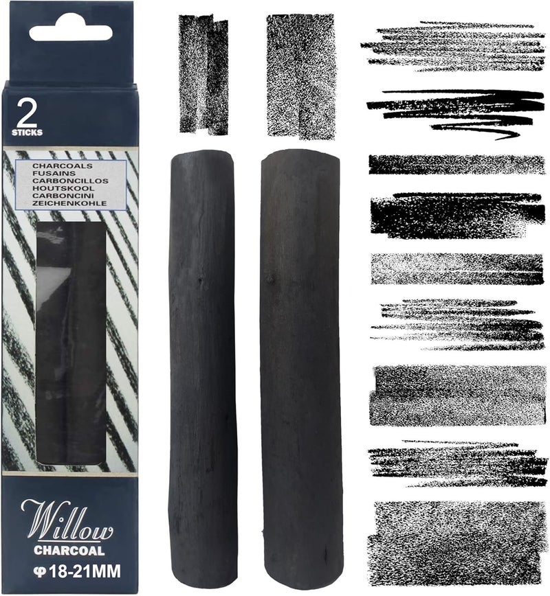 Dlicoda Willow Charcoal Sticks, 18-21MM Jumbo Willow Charcoal Pencils for Artists, Beginners, Students, 2 Pcs Natural Charcoal Stick for Sketching, Drawing, and Shading - Image 1